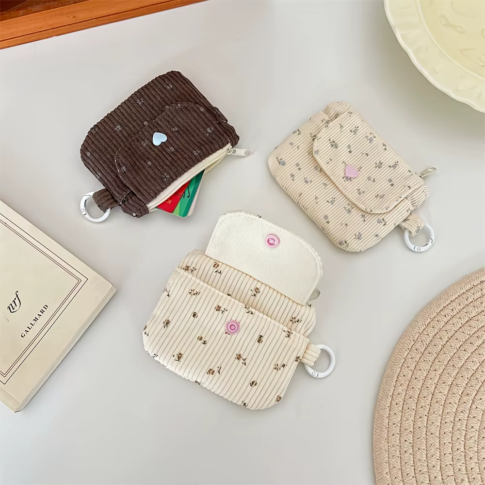 Porte-monnaie en velours côtelé, portefeuille pour femme, porte-cartes à fermeture éclair, pochette pour cartes bancaires et d'identité, trousse à maquillage pour rouge à lèvres