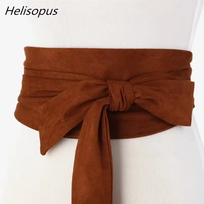 Helisopus nouvelles ceintures en daim pour femmes Corset Camel automne hiver ceinture femme ceinture solide nœud papillon larges ceintures