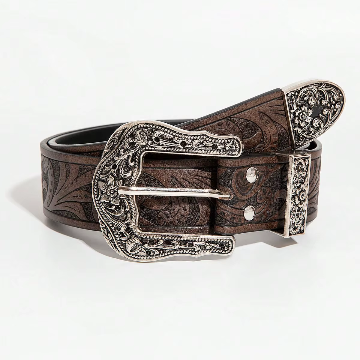 Ceinture marron sculptée de style bohème vintage pour hommes