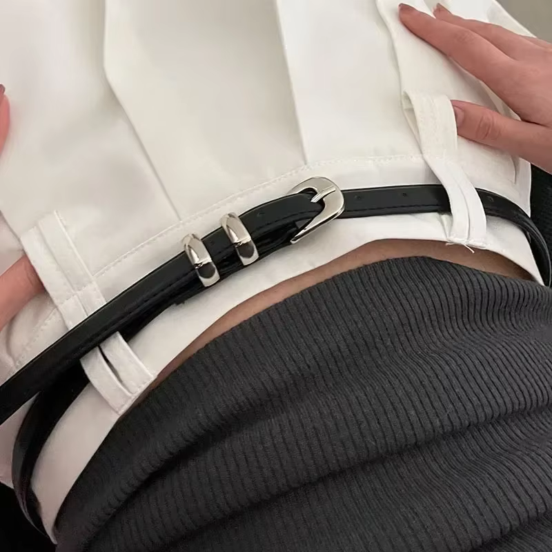 Ceintures à la mode pour femmes, noires, simples et fines, en PU, pour pantalons, jupes, polyvalentes, décontractées pour étudiants