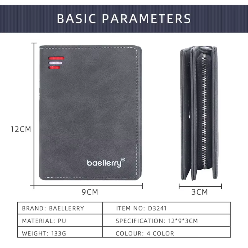 Baellerry nouveaux hommes portefeuilles de haute qualité marque porte-carte court mâle sacs à main fermeture éclair