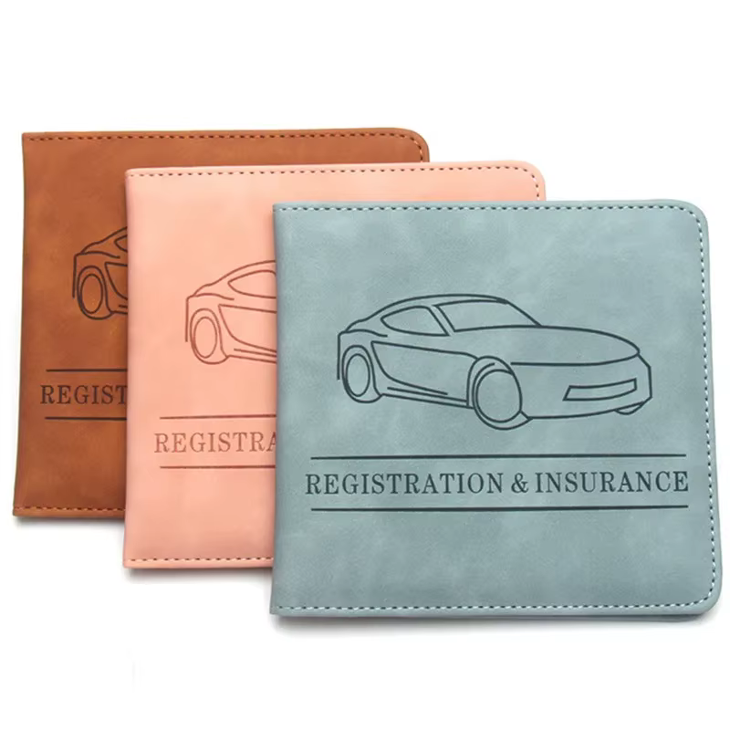 Porte-carte d'assurance et de permis de conduire d'enregistrement de voiture-boîte à gants de véhicule en cuir organisateur de documents automobiles