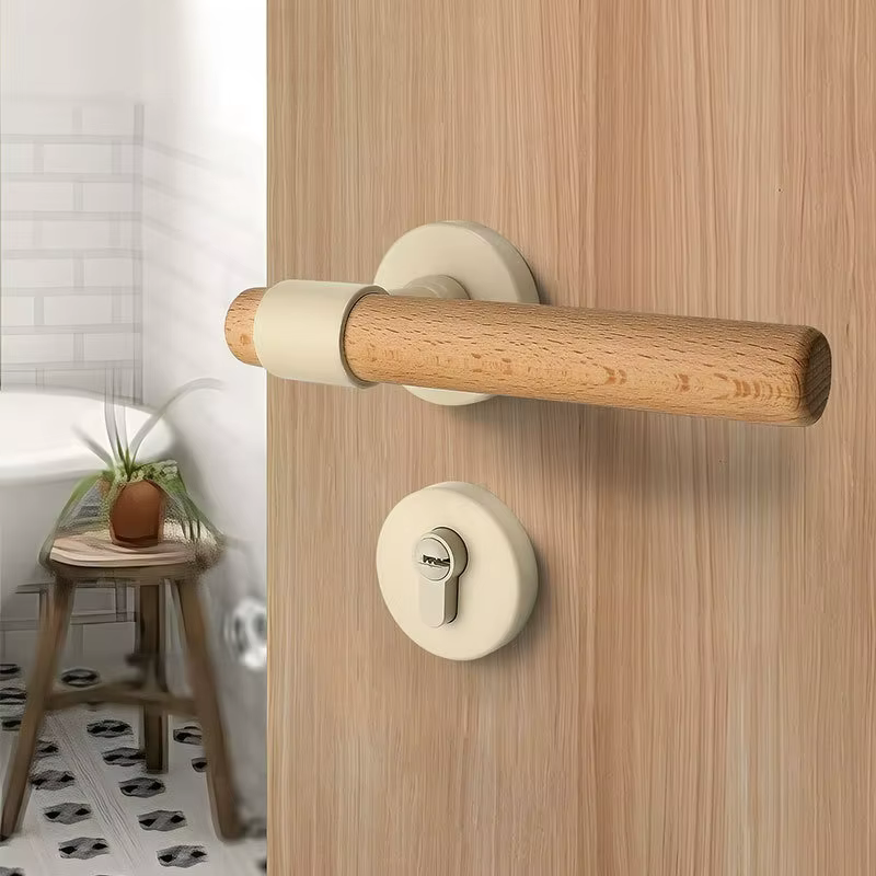 Serrure de porte de chambre en noyer, poignée de porte en bois vintage, serrure magnétique pour porte intérieure de pièce divisée
