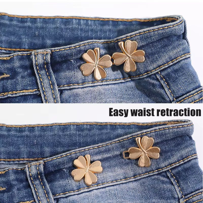 Boucle de taille trèfle à quatre feuilles, mignonne, amovible, sans clous, en métal, pour pantalons en jean, boutons, broches, bricolage, tendeur de taille, boucles pour vêtements
