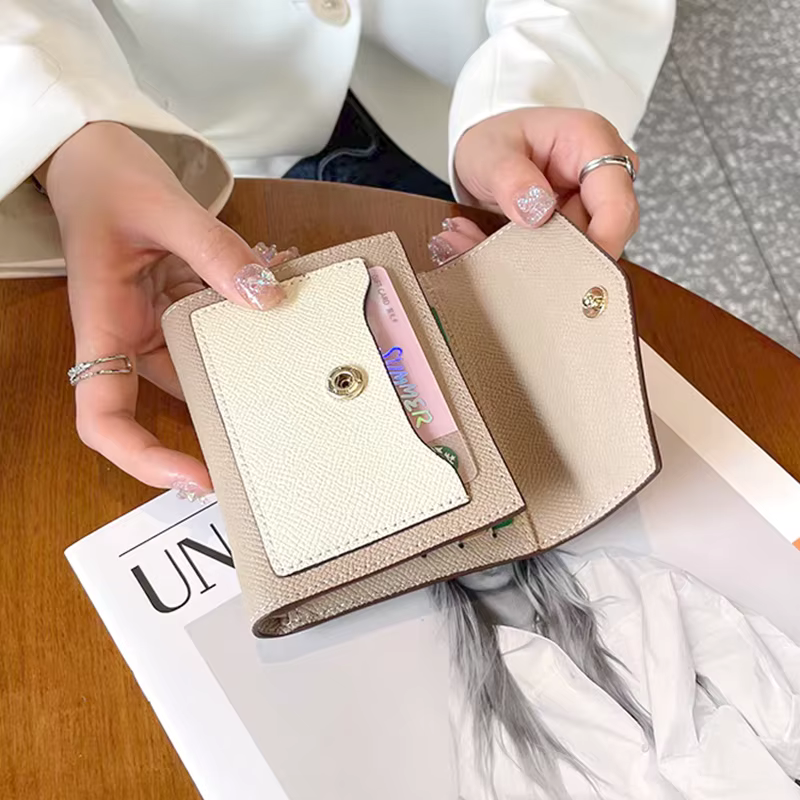 Portefeuille court en cuir véritable pour femme