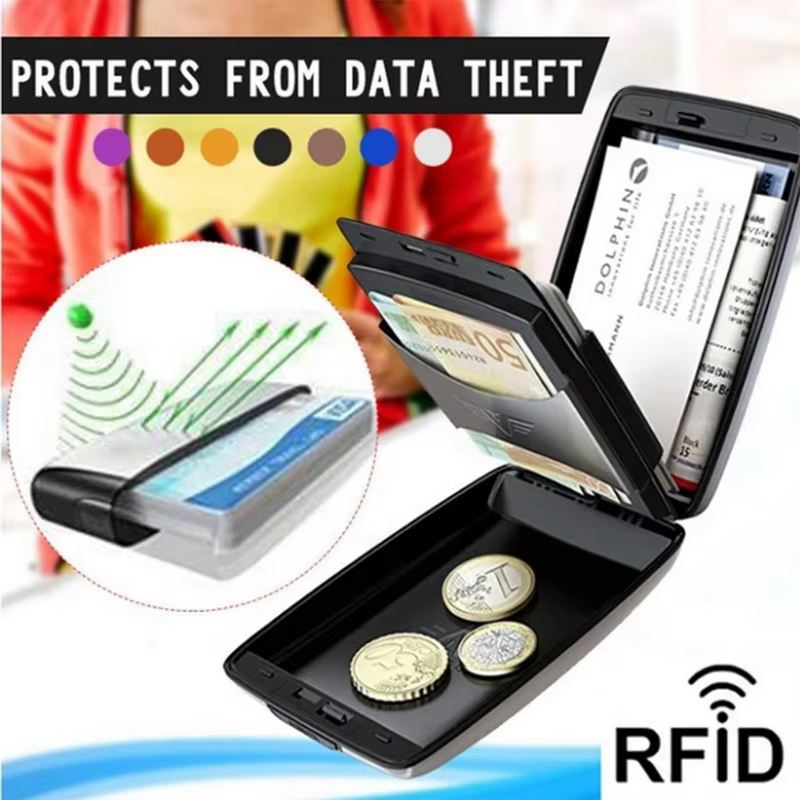 Portefeuille rigide antivol en aluminium et plastique avec protection RFID pour cartes bancaires