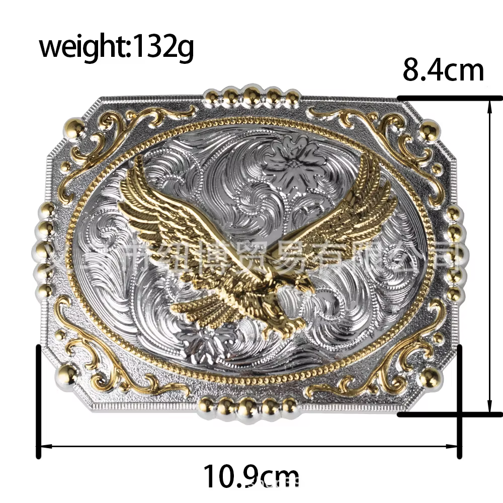 Grande boucle de ceinture dorée aigles et chevaux