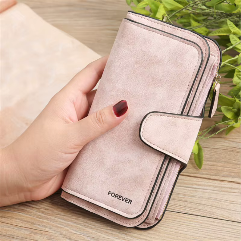 Portefeuille long en cuir brossé pour femme
