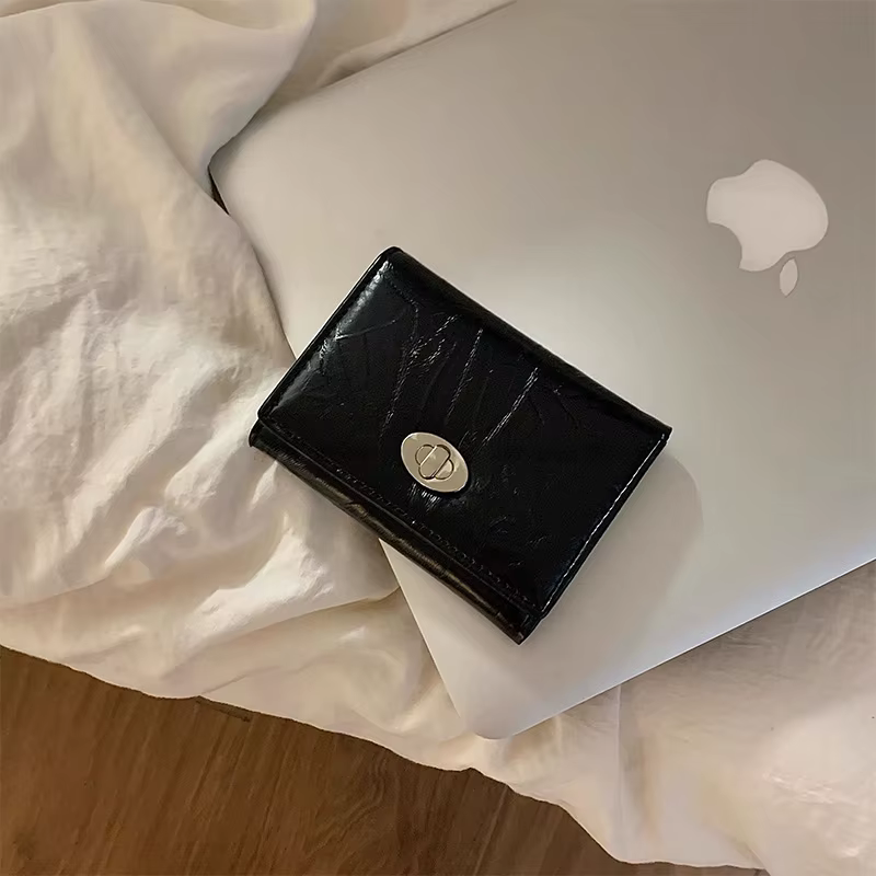 Portefeuille porte-cartes tri-pliant en cuir PU WERLLANDS avec motif froissé et boucle en métal
