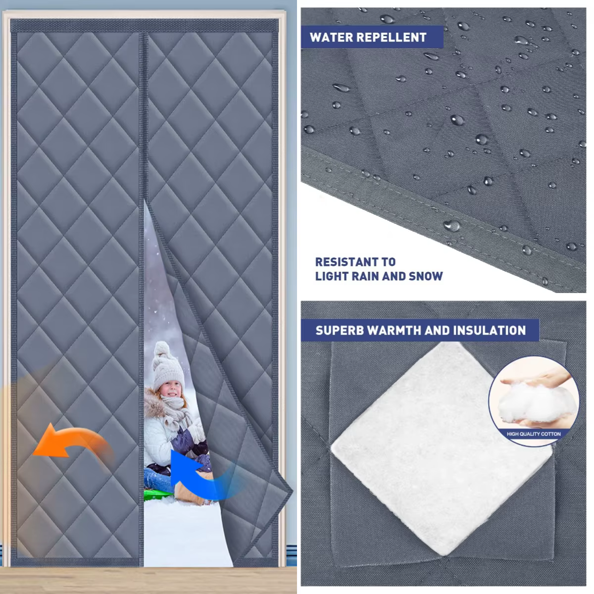 Rideau de porte isolé thermique magnétique, économie d'énergie, protection de la vie privée, coupe-vent, imperméable, en coton, pour salle chauffante