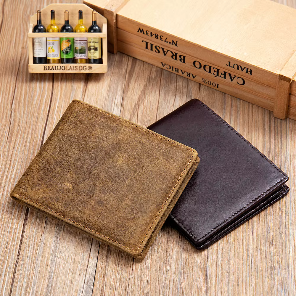 Portefeuille court en cuir pour homme YETTIES avec blocage RFID | Porte-monnaie vintage à double rabat avec sécurité anti-magnétique