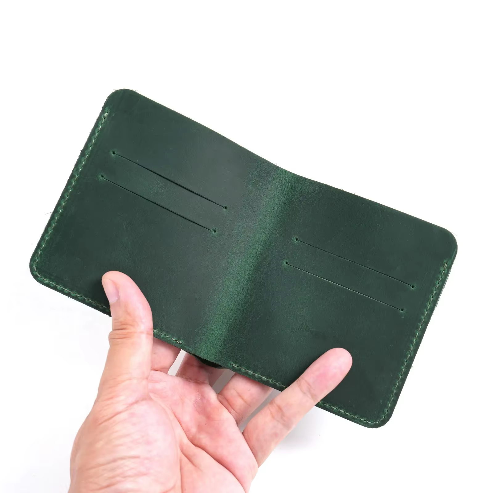 Portefeuille à deux volets en cuir véritable fait à la main