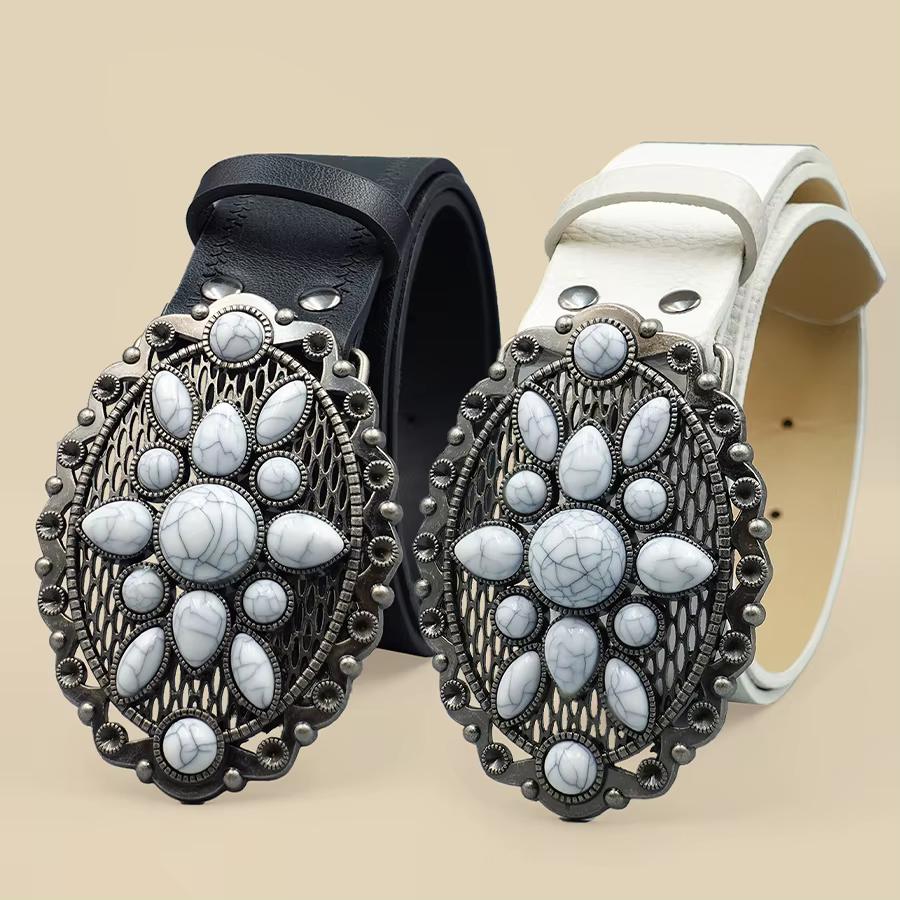 Ceinture à boucle en pierre howlite bohème