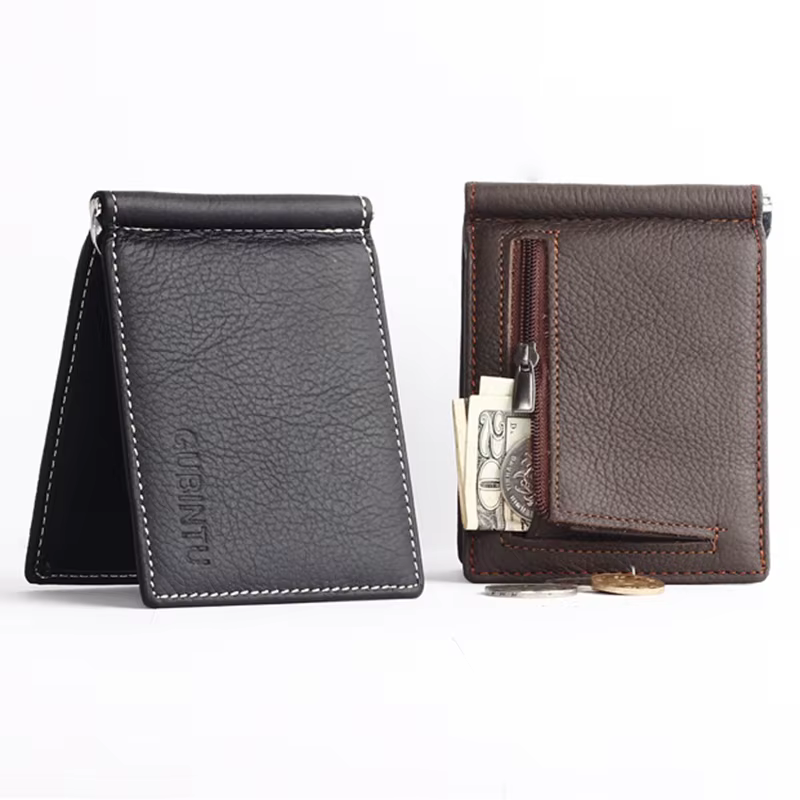 GUBINTU Portable Mini hommes en cuir véritable pince à billets portefeuille avec poche pour monnaie petite carte