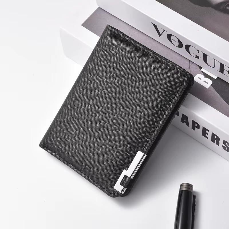 Petit portefeuille mince de style business en simili cuir noir – Plusieurs emplacements pour cartes