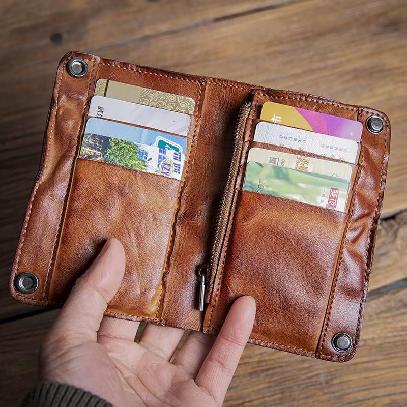 GURO haute qualité hommes portefeuille en cuir véritable Vintage à deux volets pince à billets porte-carte de crédit Design de luxe avec fermeture éclair poche à monnaie