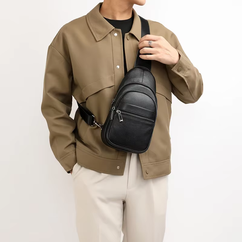 Sac à main en cuir de vachette multi-poches pour hommes