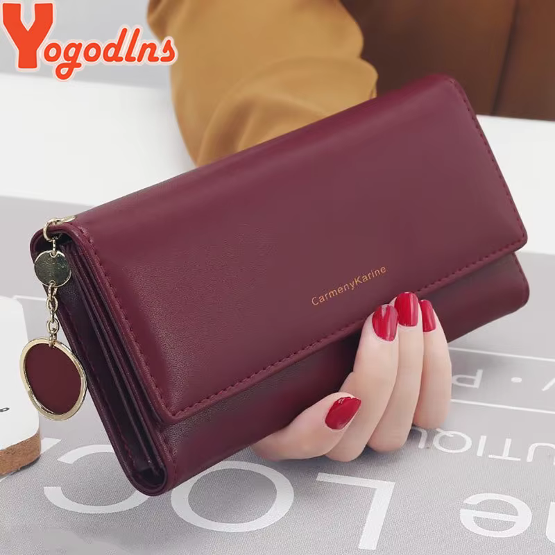 Yogodlns décontracté Long portefeuille pour femmes pendentif en cuir PU sac à main multicouche pochette Shopping dame