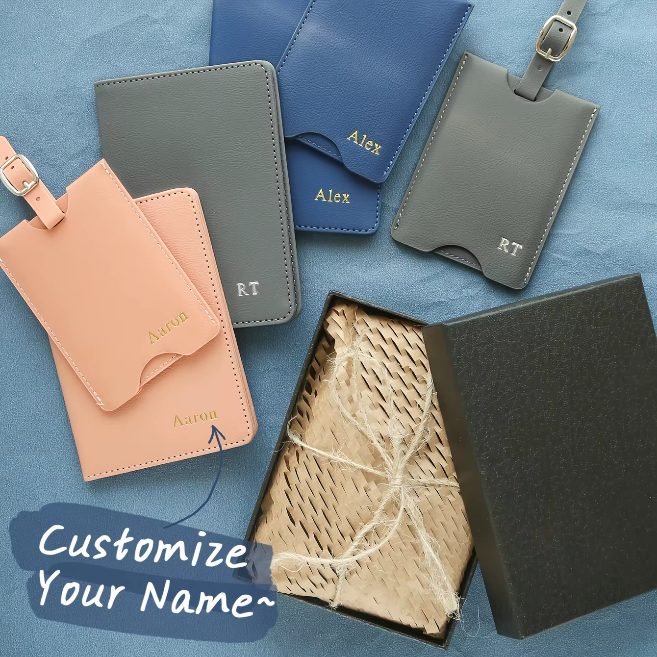 Ensemble porte-passeport et étiquette de bagage personnalisés