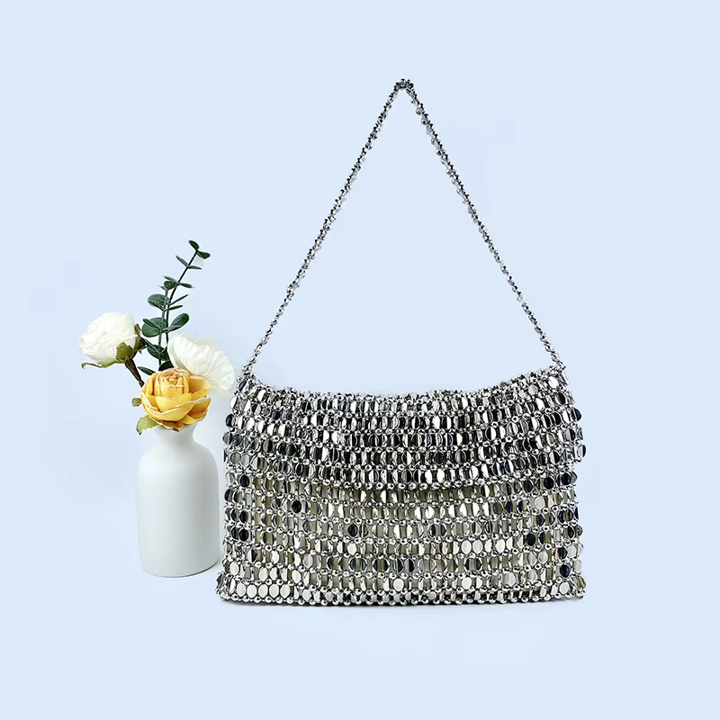 Sac rétro argenté à paillettes métalliques pour femmes