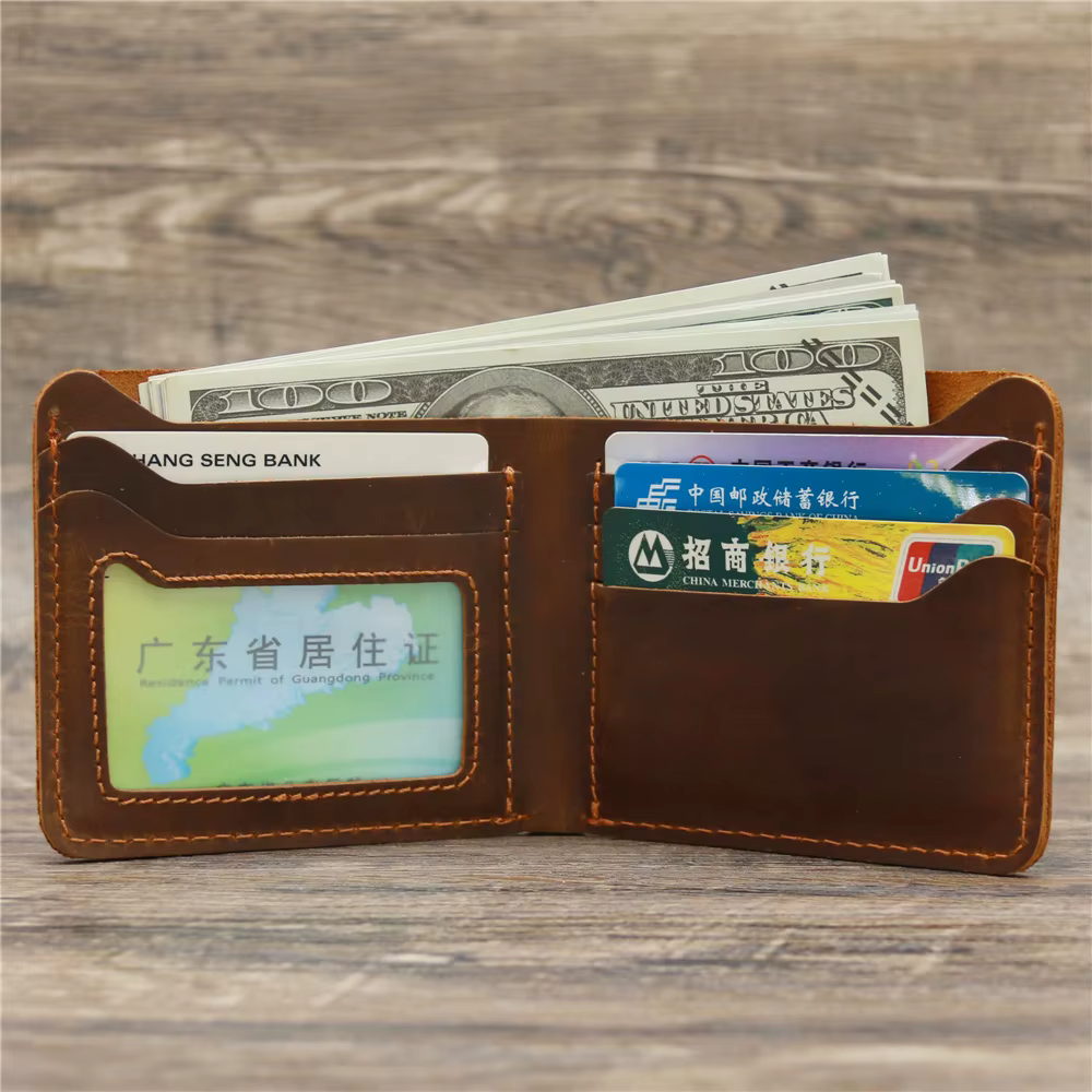 porte feuille hommes  en cuir véritable fait à la main pour hommes, portefeuille homme court rétro pour hommes, Durable, Breif Cartera Hombre