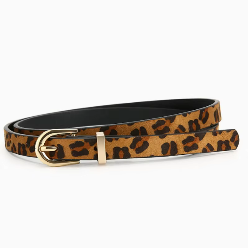 Ceinture fine en PU à imprimé léopard style bohème rétro