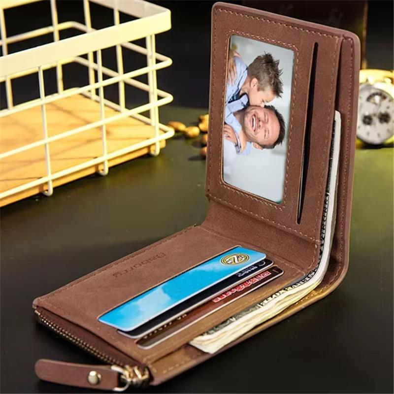 Portefeuille photo personnalisé pour hommes, image et texte gravés, cadeau de fête des pères, poche pour pièces de monnaie à fermeture éclair |   Meilleur cadeau de Noël pour mari/pai