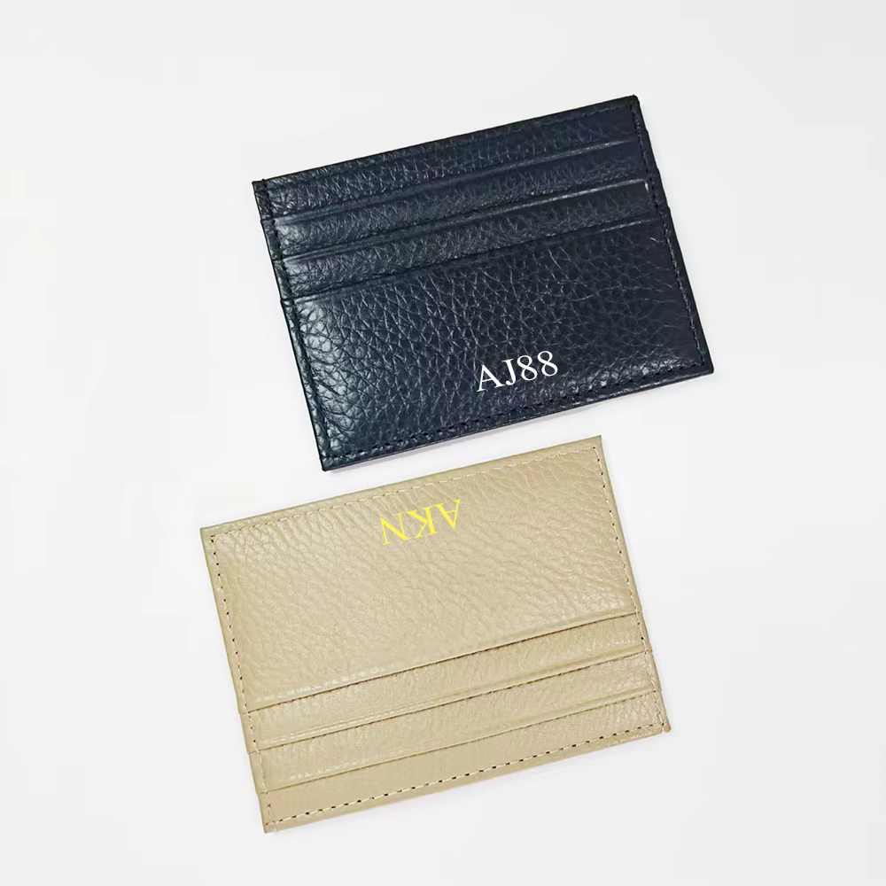 Portefeuille de cartes en cuir véritable avec lettres personnalisées
