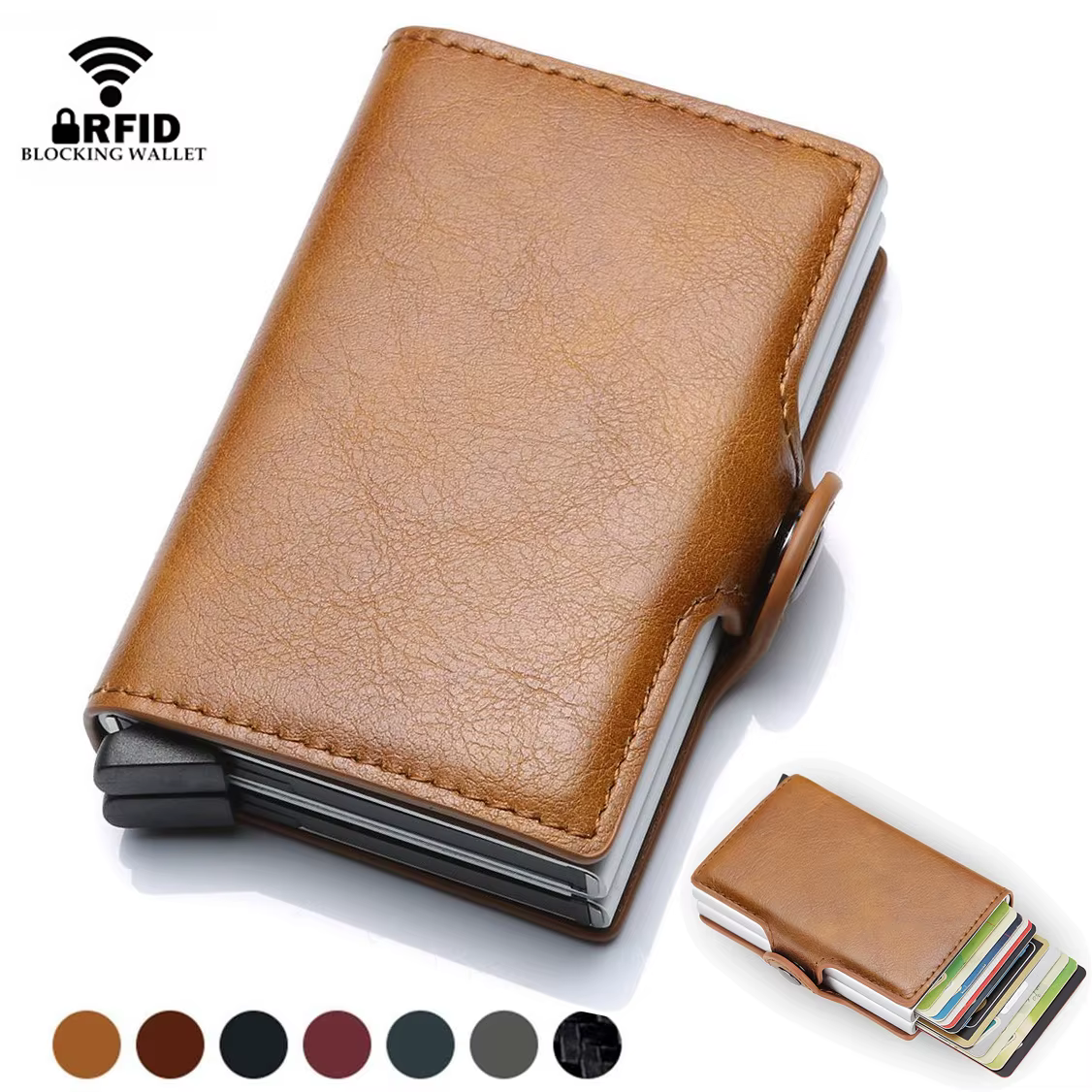Carbone porte-carte de crédit hommes portefeuille RFID PU cuir métal moraillon