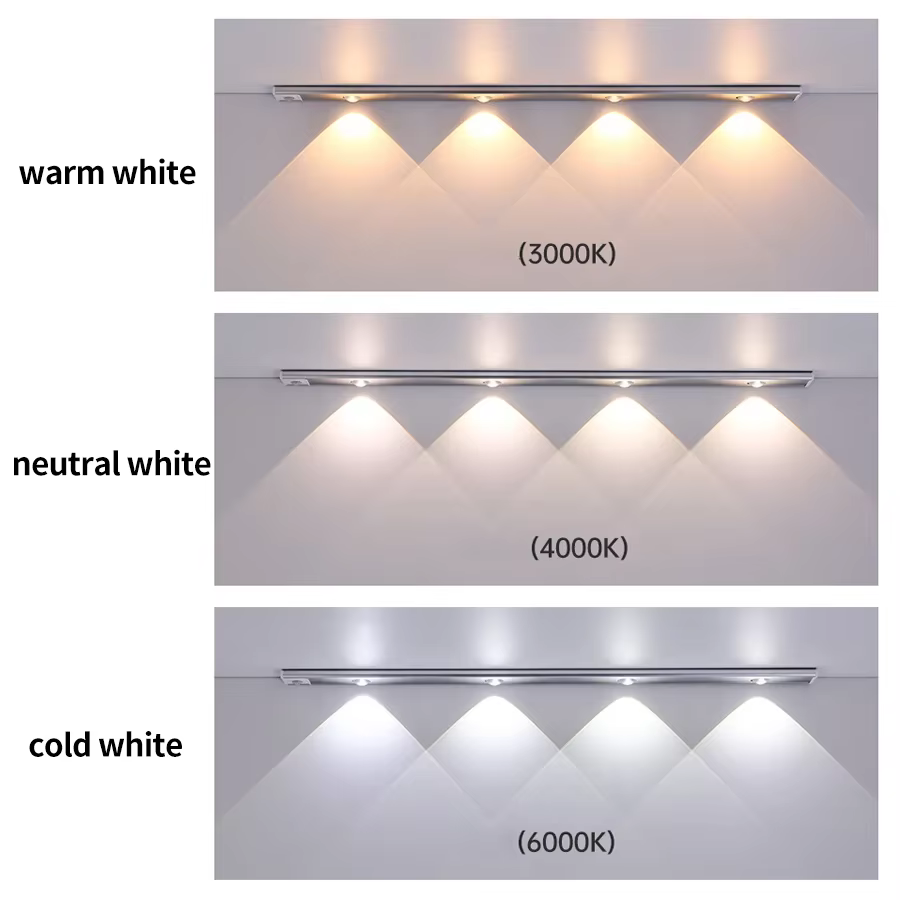 Barre lumineuse LED aste avec détecteur de mouvement, lumière d'armoire, Cisco à vin, cuisine, armoire, vitrine, 3 couleurs, 20-50cm