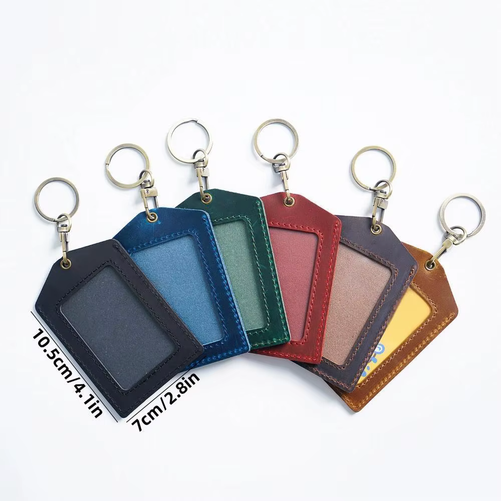 Porte-cartes en cuir véritable pour identification de travail