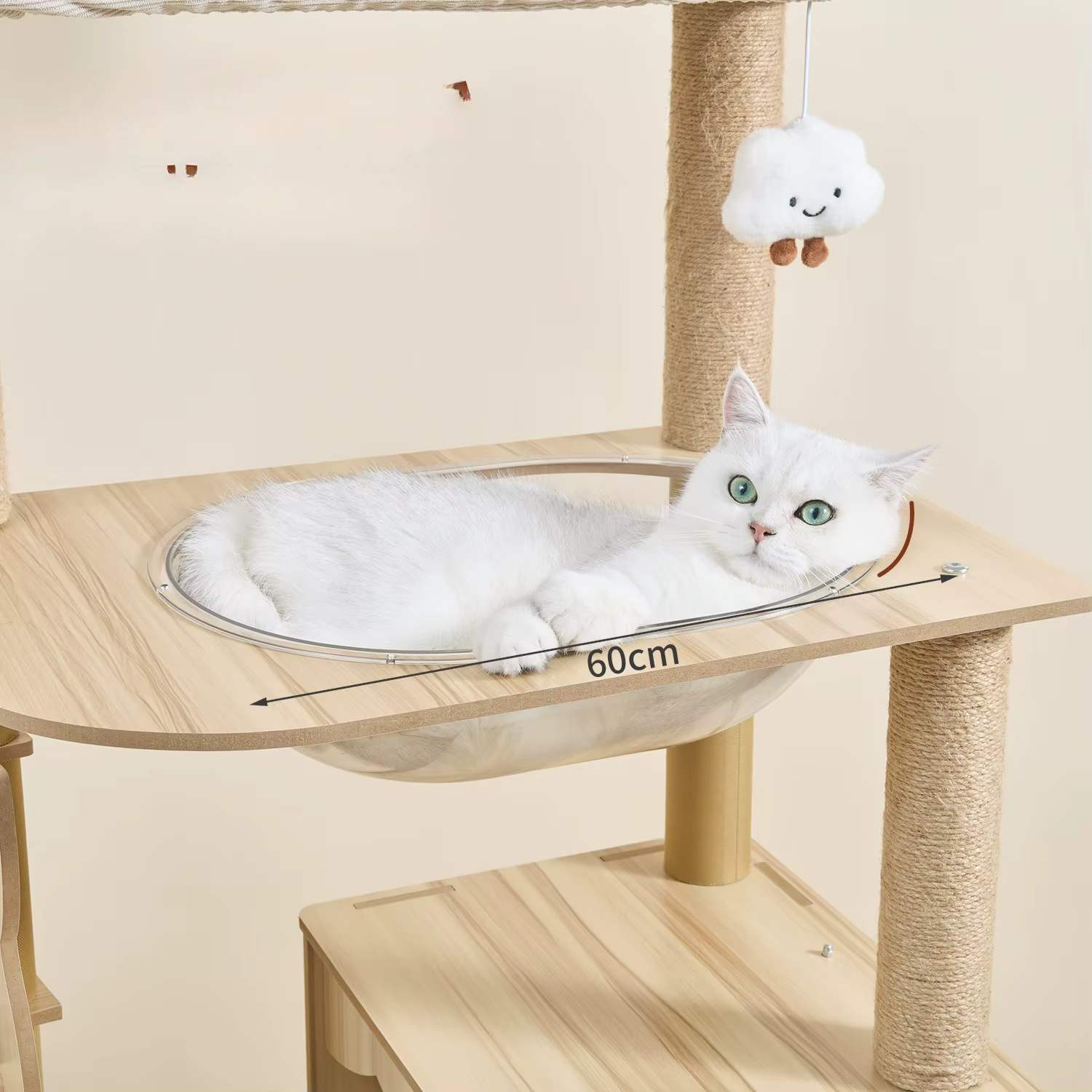 Arbre à chat en bois haut avec condo pour chat et perchoir en peluche pour chats d'intérieur
