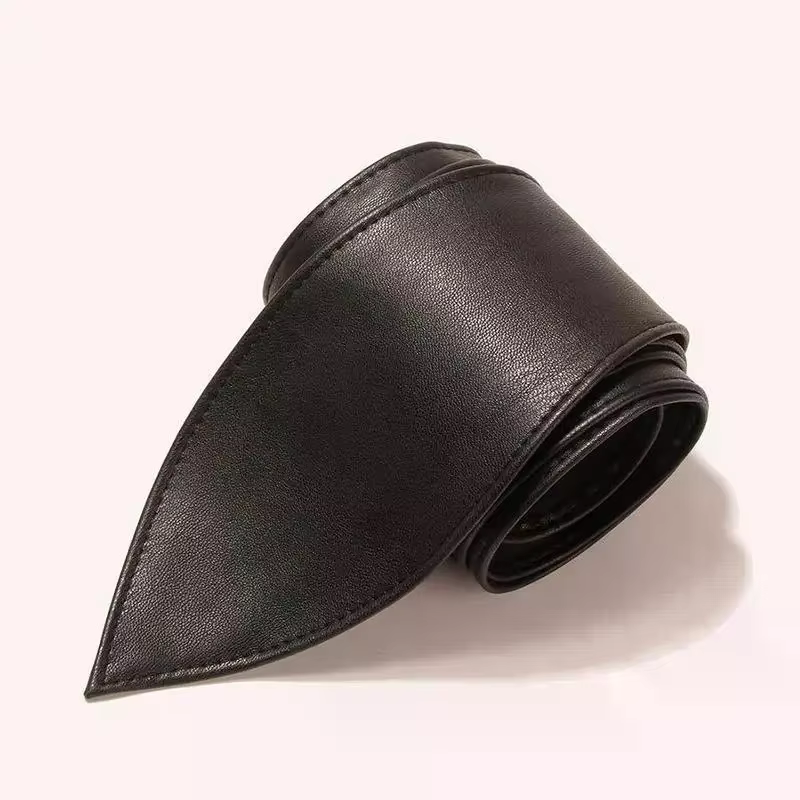 Ceinture large en cuir PU marron, blanc et noir, avec nœud, confortable, idéale pour les robes, tenues décontractées et de soirée