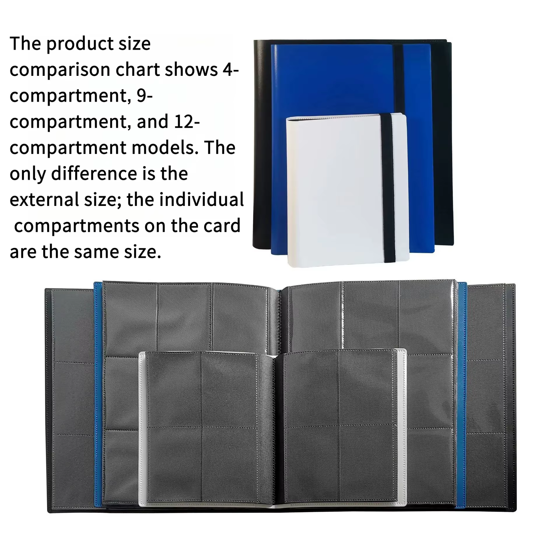 Album de rangement pour cartes à collectionner, 160/360/480 cartes, avec 4/9/12 compartiments, grande capacité, type carnet