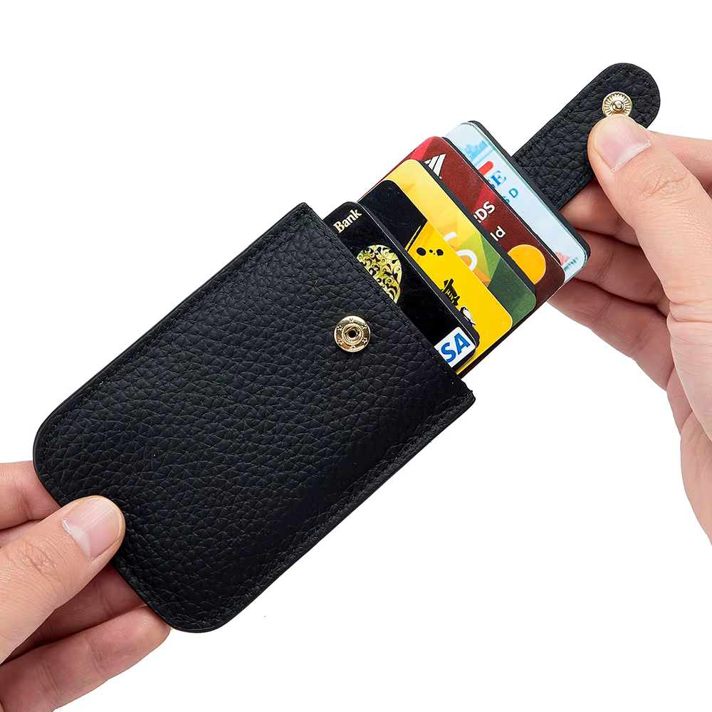 Porte-cartes mince en cuir véritable