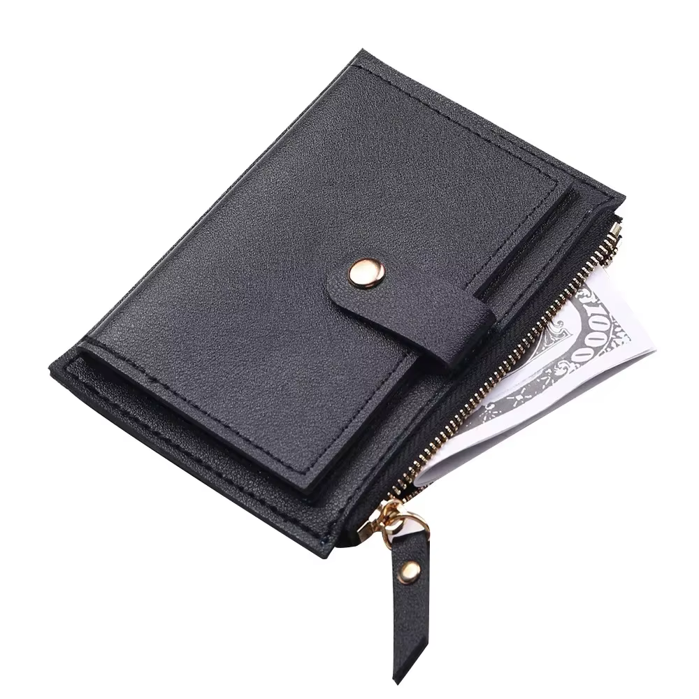 Portefeuille femme en cuir PU porte-cartes multi-cartes avec poche à monnaie zippée