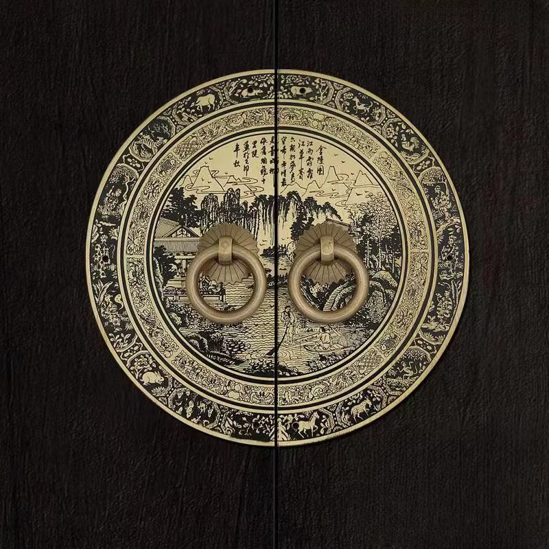 Poignée de porte en cuivre chinois antique, à l'ancienne, armoire, armoire, porte, laiton, rétro, rond, heurtoir, Foy pour meubles