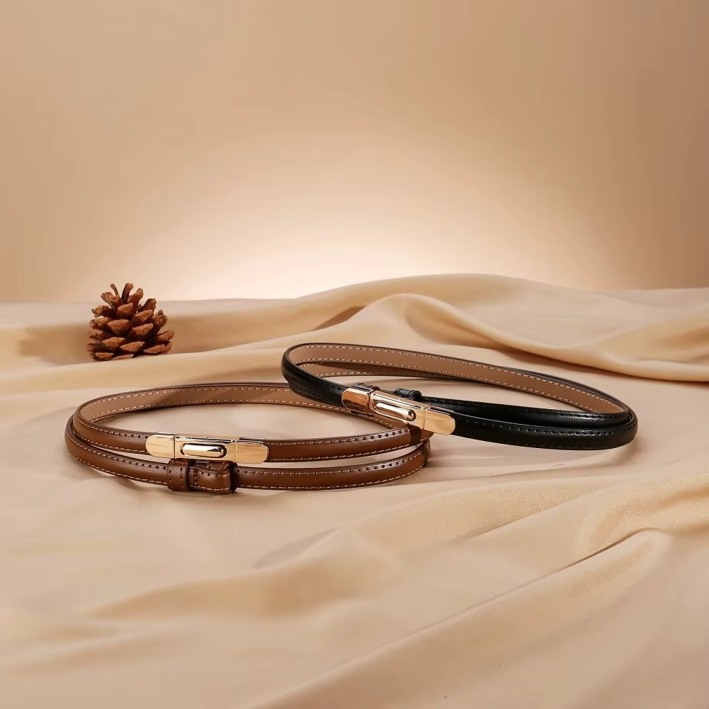 Ceinture fine de luxe pour femme avec boucle à ressort