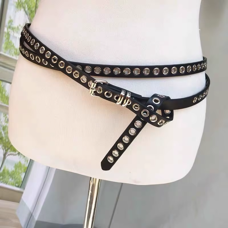 Ceinture Vintage américaine pour femmes, nouvelle chaîne à Double boucle, Rivet, boucle à œillets, ceinture en cuir Punk PU, Rock Unique, 2025