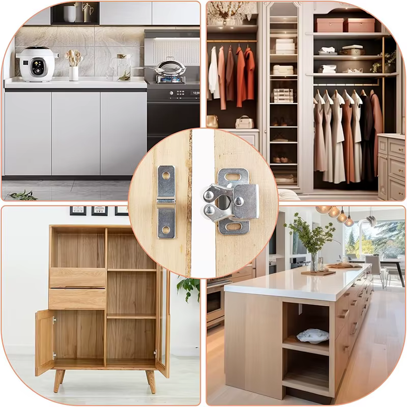 Lot de 4/6 loquets de porte à double rouleau pour armoire et placard, avec vis, pour cuisine et autres meubles