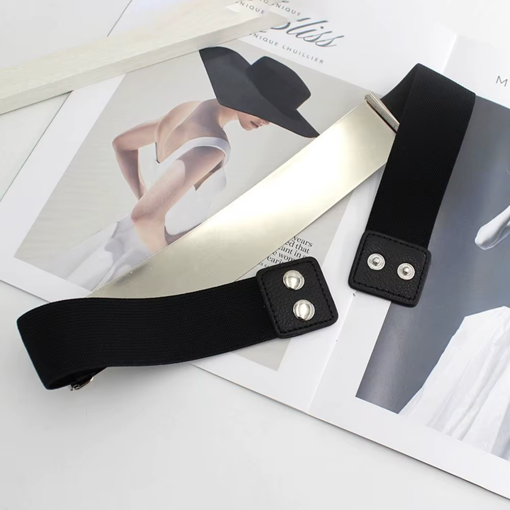 Ceinture élastique en métal argenté pour femmes