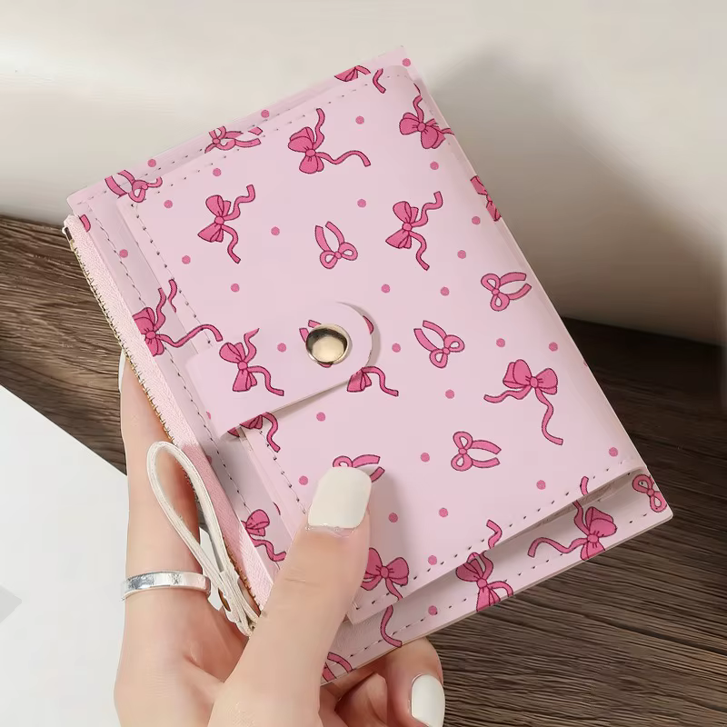 Portefeuille rose à nœud pour femmes