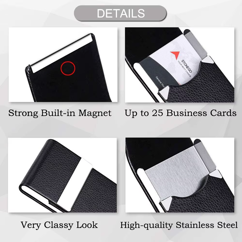 Étui porte-cartes de visite-porte-carte de poche en métal en cuir PU mince avec fermeture magnétique