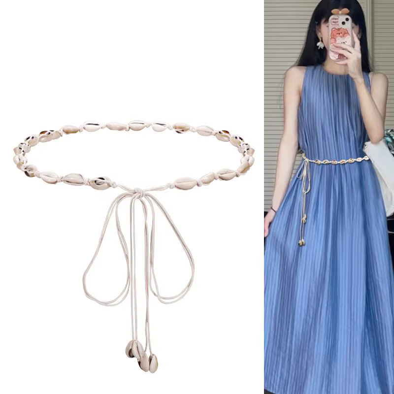 Ceinture fine en coquillage blanc pour femme