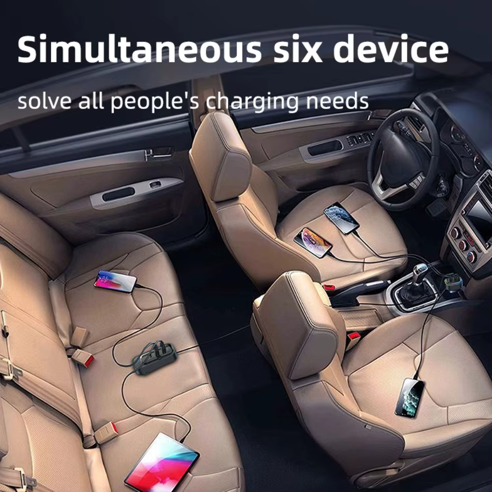 Chargeur rapide de voiture à 6 ports avec 3 Ports d'extension de siège arrière, adaptateur USB multi-appareils pour téléphones et appareils électroniques, accès intérieur de voiture