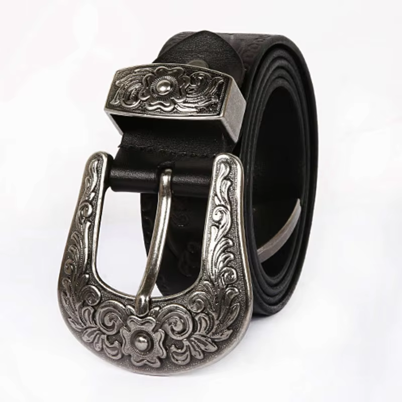 IEFB hommes ceinture en relief en cuir sculpture florale véritable ceintures