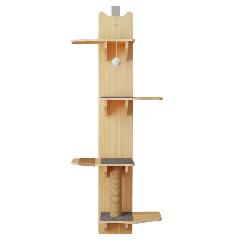 Arbre à chat en bois massif naturel à fixer sur la porte, griffoir en sisal, perchoir d'escalade peu encombrant, jouet pour chats adultes d'intérieur