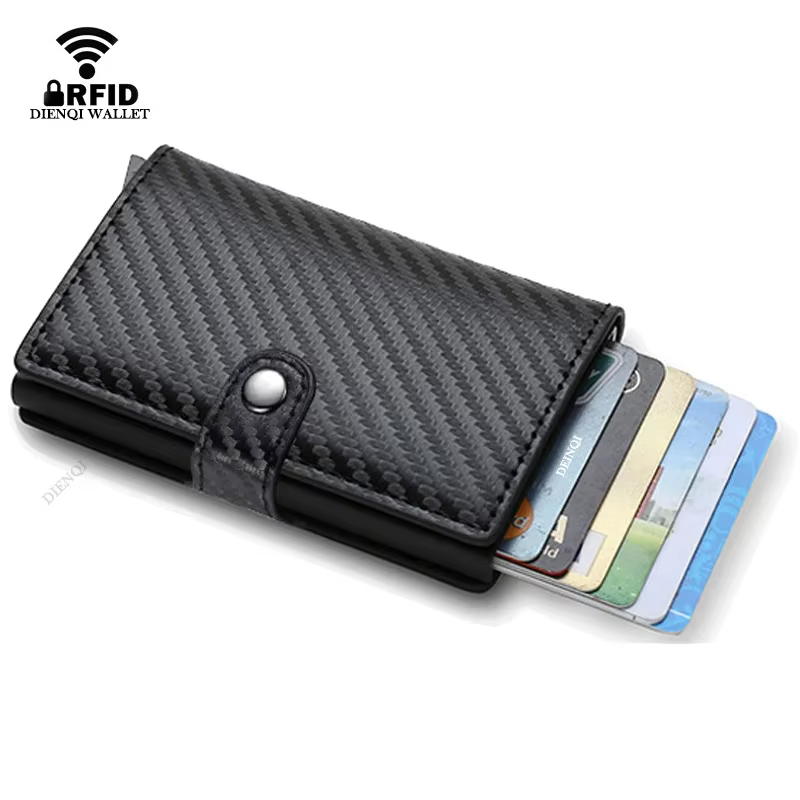 Porte-carte de crédit en Fiber de carbone portefeuille sac d'argent hommes Rfid Smart métal mince