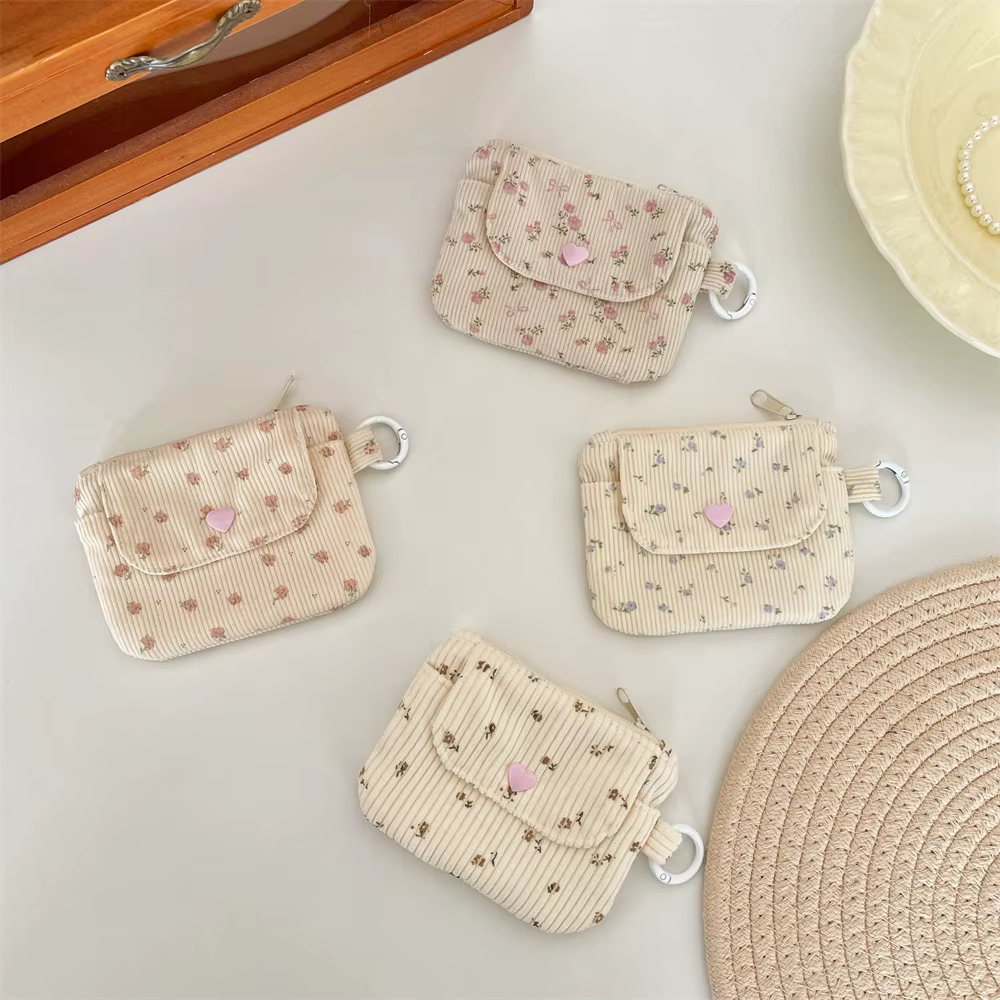 Sac à cartes imprimé en velours côtelé, porte-monnaie à fermeture éclair avec porte-clés, mignon pour enfants, petit portefeuille à fermeture éclair, porte-carte de crédit, sac d'identité