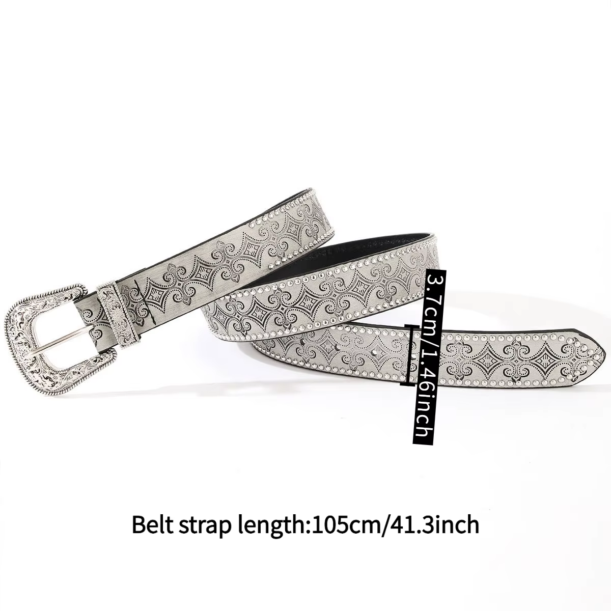 Ceinture vintage argentée avec boucle en métal sculpté de style western